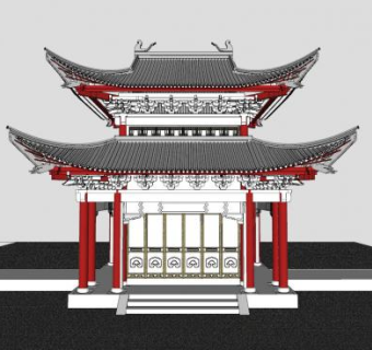 中式庑殿顶古建阁楼SU模型下载_sketchup草图大师SKP模型