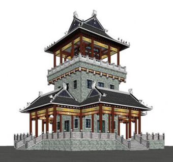 中式古建阁楼SU模型下载_sketchup草图大师SKP模型