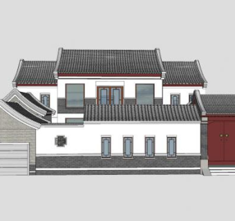 中式古建卷棚顶民房SU模型下载_sketchup草图大师SKP模型