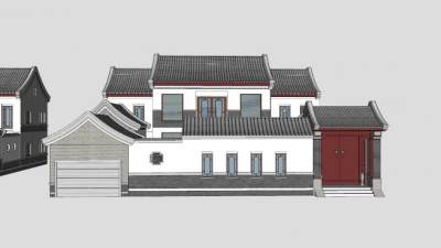 中式古建卷棚顶民房SU模型下载_sketchup草图大师SKP模型