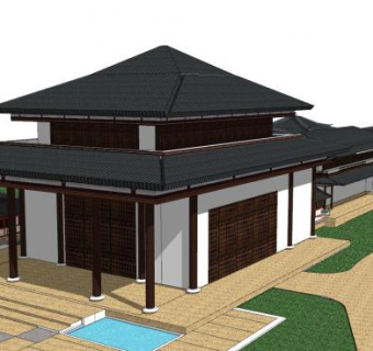 新中式古建阁楼SU模型下载_sketchup草图大师SKP模型