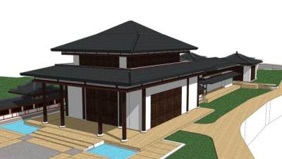 新中式古建阁楼SU模型下载_sketchup草图大师SKP模型