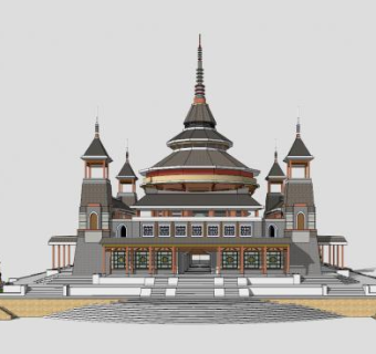 东南亚寺庙建筑设计SU模型下载_sketchup草图大师SKP模型