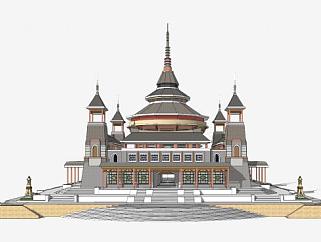 东南亚寺庙建筑设计SU模型下载_sketchup草图大师SKP模型