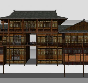 中式古建民房设计SU模型下载_sketchup草图大师SKP模型