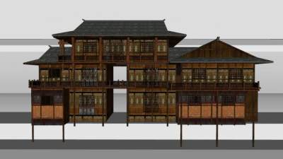 中式古建民房设计SU模型下载_sketchup草图大师SKP模型