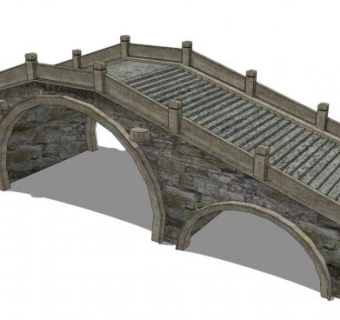 三孔石拱桥su模型下载_sketchup草图大师SKP模型