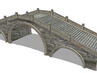 三孔石拱桥su模型下载_sketchup草图大师SKP模型