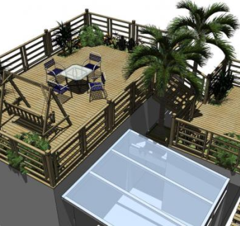 防腐木观景台su模型下载_sketchup草图大师SKP模型