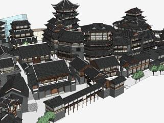 中式古镇建筑群SU模型下载_sketchup草图大师SKP模型