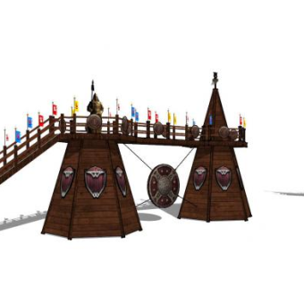 中式蒙古风瞭望台SU模型下载_sketchup草图大师SKP模型