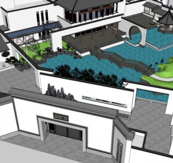 中式园朗住宅规划SU模型下载_sketchup草图大师SKP模型