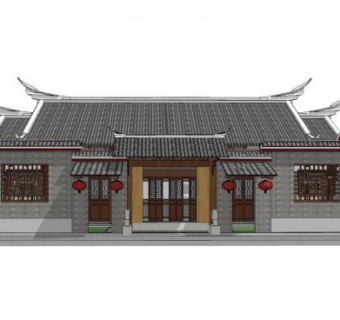 中式建筑民房SU模型下载_sketchup草图大师SKP模型
