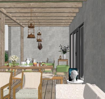 中式建筑民宿室内SU模型下载_sketchup草图大师SKP模型