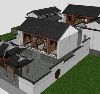 中式古建民居设计SU模型下载_sketchup草图大师SKP模型