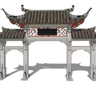 中式牌坊建筑SU模型下载_sketchup草图大师SKP模型
