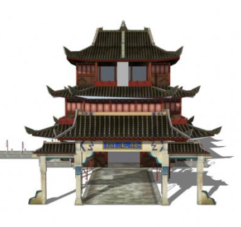 中式滕王阁建筑SU模型下载_sketchup草图大师SKP模型