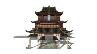 中式滕王阁建筑SU模型下载_sketchup草图大师SKP模型