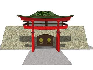 中式城墙设计SU模型下载_sketchup草图大师SKP模型