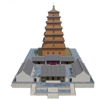 唐朝柱塔建筑SU模型下载_sketchup草图大师SKP模型