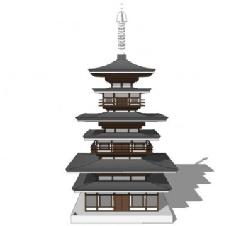 唐朝塔楼建筑SU模型下载_sketchup草图大师SKP模型