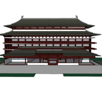 仿古唐朝建筑SU模型下载_sketchup草图大师SKP模型