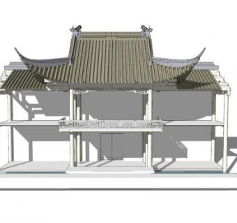中式戏台建筑SU模型下载_sketchup草图大师SKP模型