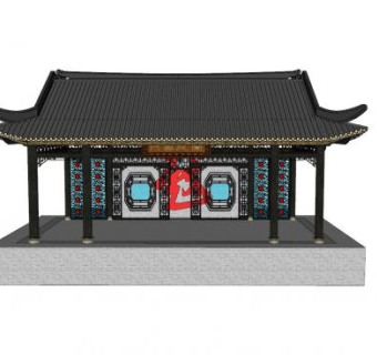 中式园林戏台SU模型下载_sketchup草图大师SKP模型