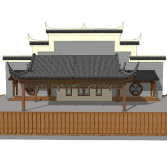 中式木制戏台SU模型下载_sketchup草图大师SKP模型