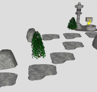 日式庭院石板路石灯SU模型下载_sketchup草图大师SKP模型