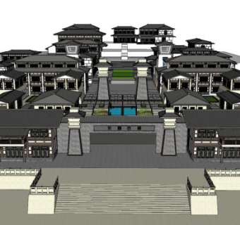 先秦古镇仿古建筑SU模型下载_sketchup草图大师SKP模型