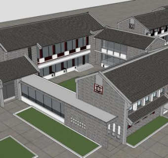 新中式传统四合院SU模型下载_sketchup草图大师SKP模型