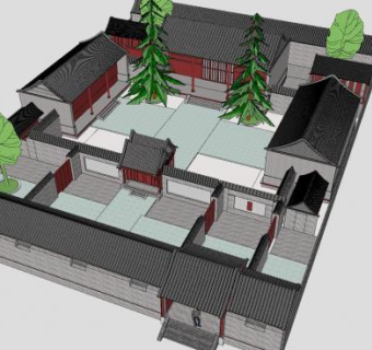 传统四合院建筑SU模型下载_sketchup草图大师SKP模型