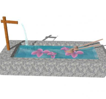 日式庭院流水池SU模型下载_sketchup草图大师SKP模型