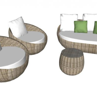 圆形藤条沙发su模型下载_sketchup草图大师SKP模型
