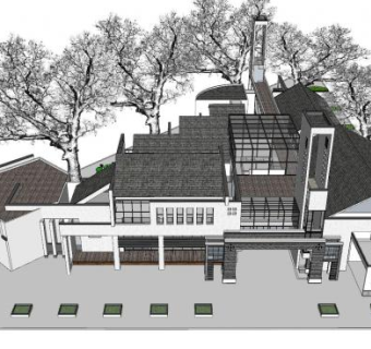 乡村风格建筑会所SU模型下载_sketchup草图大师SKP模型