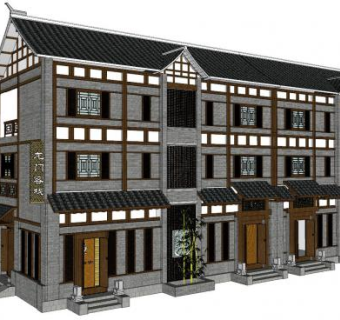 中式建筑龙门客栈SU模型下载_sketchup草图大师SKP模型