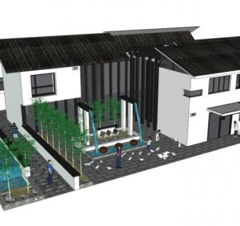 新中式休闲建筑会所SU模型下载_sketchup草图大师SKP模型