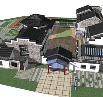 中式建筑会所设计SU模型下载_sketchup草图大师SKP模型