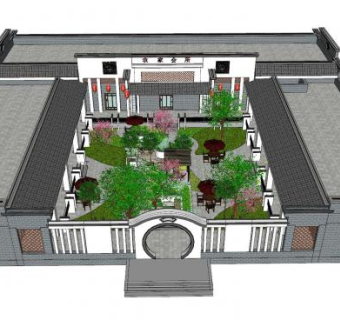 中式建筑农家会所SU模型下载_sketchup草图大师SKP模型