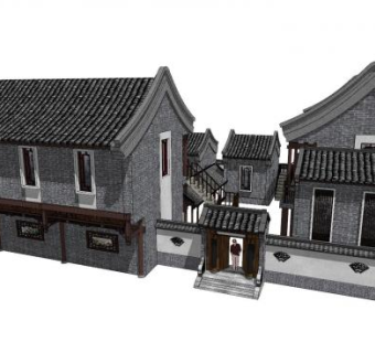 中式会所建筑设计SU模型下载_sketchup草图大师SKP模型