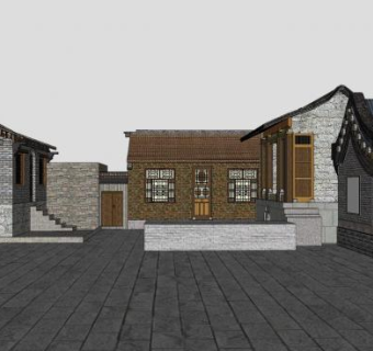 仿古传统四合院建筑SU模型下载_sketchup草图大师SKP模型