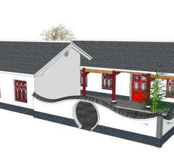 仿古传统四合院SU模型下载_sketchup草图大师SKP模型