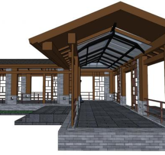 中式走廊su模型下载_sketchup草图大师SKP模型