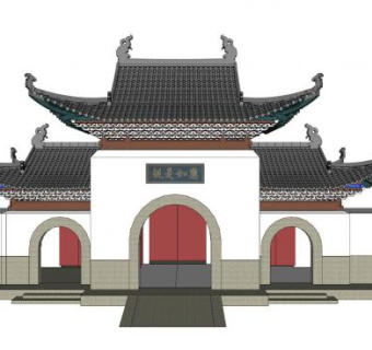 寺院山门SU模型下载_sketchup草图大师SKP模型