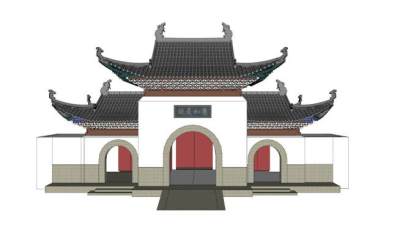 寺院山门SU模型下载_sketchup草图大师SKP模型