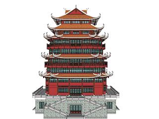 中式寺庙塔楼SU模型下载_sketchup草图大师SKP模型