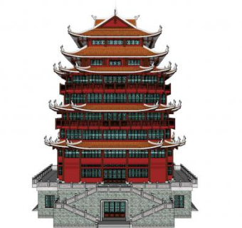 中式寺庙塔楼SU模型下载_sketchup草图大师SKP模型