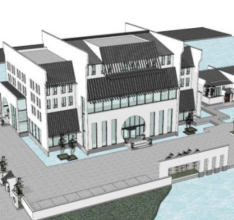 新中式建筑会所SU模型下载_sketchup草图大师SKP模型