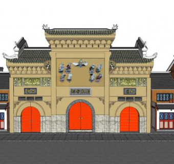 中式广东会馆建筑SU模型下载_sketchup草图大师SKP模型